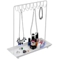 MyGift White Metal Jewelry Organizer Stand for Necklaces with 20 Hooks and Ring Tray - color: White