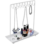 MyGift White Metal Jewelry Organizer Stand for Necklaces with 20 Hooks and Ring Tray - color: White