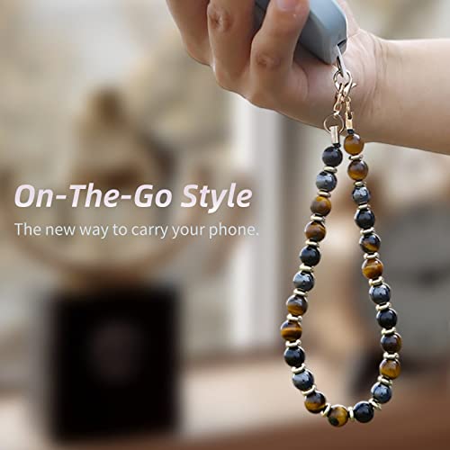 Marble Beaded Phone Wrist Strap,Detachable Phone Bracelet Strap with Tether Tab,Hands-Free Wristlet Strap (Yellow Tiger Eye) - color: Yellow Tiger Eye