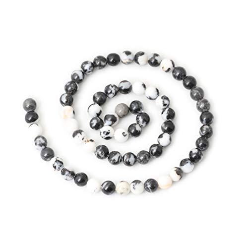 60PCS 6mm Natural Black White Zebra Jasper Gemstone Round Loose Beads Crystal Energy Stone for DIY Jewelry Making 1 Strand 15" - color: Black White Zebra Jasper, size: 6mm