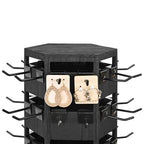 Ikee Design Free Assembly Natural Wood Hexagon 6 Sided Rotating Jewelry Display Stand Tower,60 Removable Metal Hooks,Keychain Earring Display Stand Tower for Selling,Showcase,Black Color - color: 6 side, Black, 60 hooks