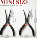 WISEUP 6" Mini Needle Nose Pliers Set，2-Piece Small Long Reach Bent Needle Nose Pliers for Jewelry DIY Craft，Repair & Wire Wrapping