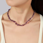 Raw Crystal Necklaces for Women 5-8mm Handmade Natural Stone Necklace Beaded Choker Necklace Healing Crystal Necklace Gemstone Necklace Raw Crystal Beaded Necklace for Her - style: Amethyst