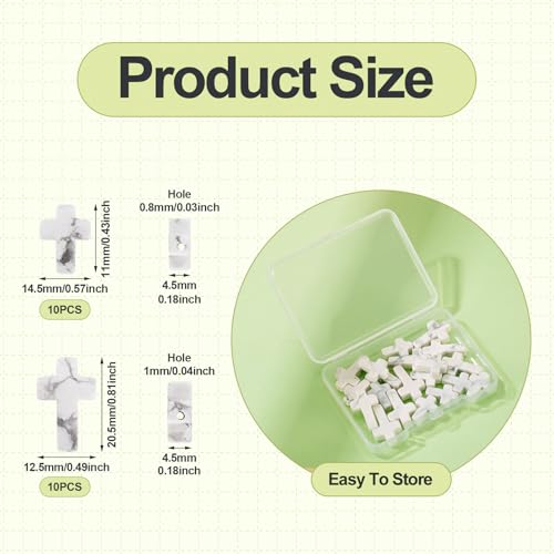 20 Pcs White Turquoise Cross Beads Small Cross Gemstone Beads Natural White Howlite Bead Crystal Crucifix Charms for Easter Holiday Eid Mubarak Ramadan Jewelry Making 12.5 & 14.5mm - color: White-Howlite