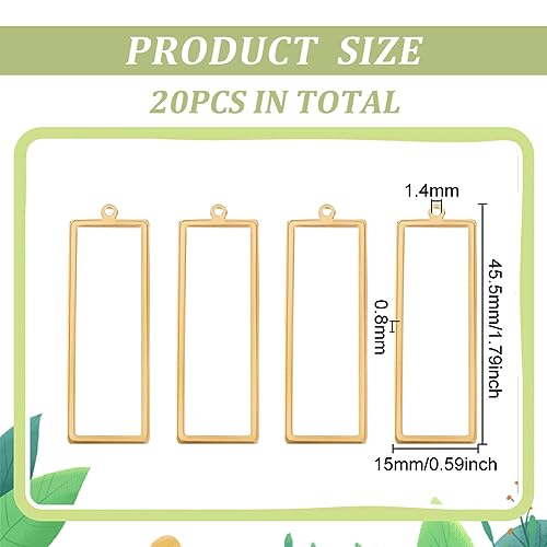 BENECREAT 20Pcs Golden Rectangle Brass Pendants, Hollow Geometric Metal Pendants Frames Open Bezel Charms for DIY Crafts Jewelry Making - color: Rectangle
