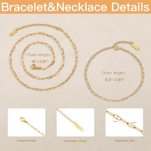 Swyabi 20 PCS Gold Plated Necklace Bracelet Chains Bulk Stainless Steel Paperclip Chain with Extender for Jewelry Making - color: 2.5x6.5mm Gold