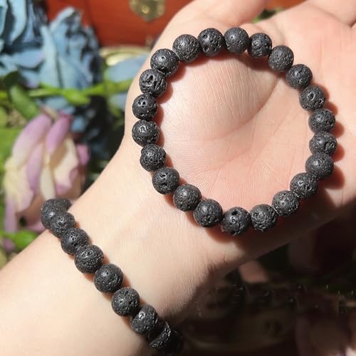 Handmade 8mm Beaded Bracelets For Men Protection Bracelet For Women Chakra Feng Shui Stretchy Handmade Lucky Money Stretchy Crystal Bracelets Best Gifts - color: Lava 3PCS