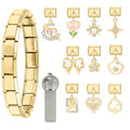 papasgix Italian Charm Bracelet Gold Set with Starter Brascelet, Assorted Charms and Opening Tools, 9mm Modular Italian Charm Bracelet Links Handmade DIY Jewelry Gifts Diamond Pendant