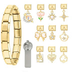 papasgix Italian Charm Bracelet Gold Set with Starter Brascelet, Assorted Charms and Opening Tools, 9mm Modular Italian Charm Bracelet Links Handmade DIY Jewelry Gifts Diamond Pendant