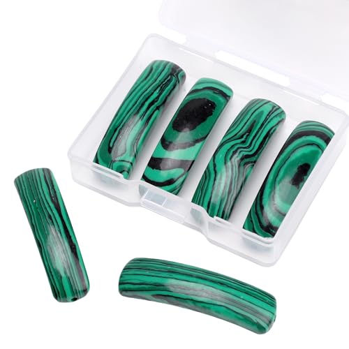 BEADIA Natural Curved Malachite Stone Beads 36x10mm 4pcs for DIY Bracelet Jewelry Making - color: Malachite