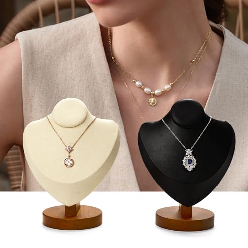 Oirlv Solid Wood Necklace Display Bust Necklace Display Stand - color: Black