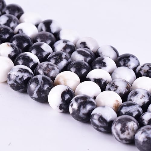 Natural 6mm Black White Zebra Jasper Gemstones Smooth Round Stones Loose Spacer Beads Crystal Energy Stone Healing Power 15" a Strand (60~63pcs) - color: Black White Zebra Jasper, size: 6mm