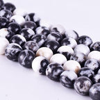 Natural 10mm Black White Zebra Jasper Gemstones Smooth Round Stones Loose Spacer Beads Crystal Energy Stone Healing Power 15" a Strand (35~38pcs) - color: Black White Zebra Jasper, size: 10mm