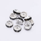 200PCS Rondelle Spacer Beads 6mm Silver Plated Czech Black Crystal Rhinestone for Jewelry Making - color: 200Pcs Silver Plated/Black, size: 6mm