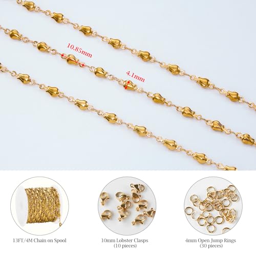 KYUNHOO 13 Feet Gold Plated Stainless Steel Chain for Jewelry Making Beautiful Rose Links Solid Flower Chains for Crafts DIY with Clasps Jewelry Findings - color: Rose Gold
