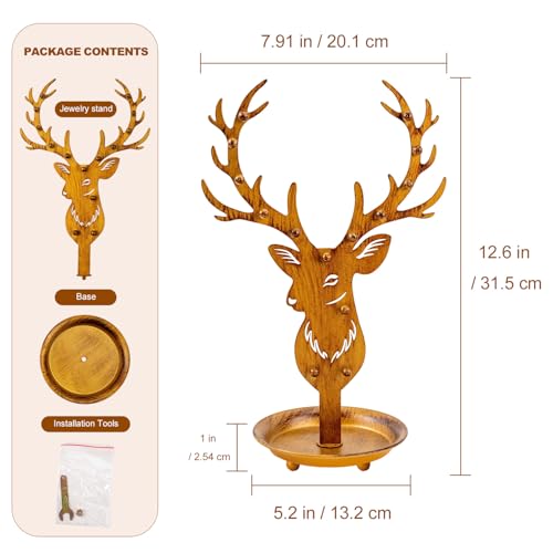 Gold Antler Jewelry Organizer Stand Display Earring Organizer Necklace Holder Stand Rack Jewelry Tower Metal Jewelry Stand Wedding Earring, Necklace Ring Jewelry Tree Home Decoration Gift for Woman - style: Antler