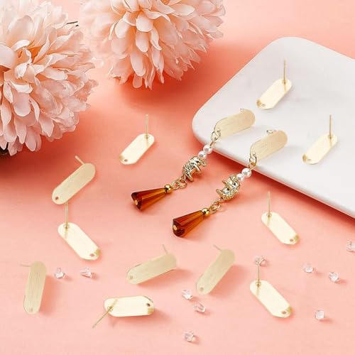 BENECREAT 20Pcs 18K Real Gold Plated Earring Studs, Oval Geometric Simple Style Ear Studs with Hole and 40Pcs Plastic Earring Backs for DIY Earring Jewelry Making, 21x8mm - color: Oval