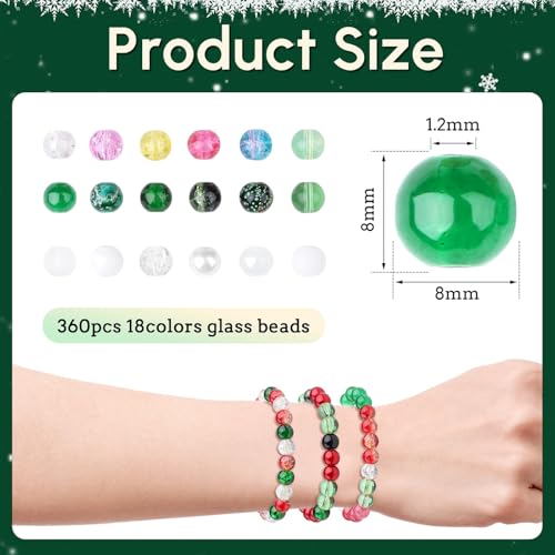 DUQGUHO Christmas Beads, Christmas Beads for Jewelry Making, 8mm Red Green White Round Glass Beads Kit 360PCS - color: 10-Red Green White