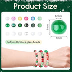 DUQGUHO Christmas Beads, Christmas Beads for Jewelry Making, 8mm Red Green White Round Glass Beads Kit 360PCS - color: 10-Red Green White