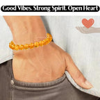 Amazing Gemstone Amber Quartz Bracelet for Women Men's Gifts - Protection Healing Crystal Bracelet - 8mm Gemstone Beaded Adjustable Bracelet Pulseras Para Hombres Mujer Stocking Stuffers - color: Amber