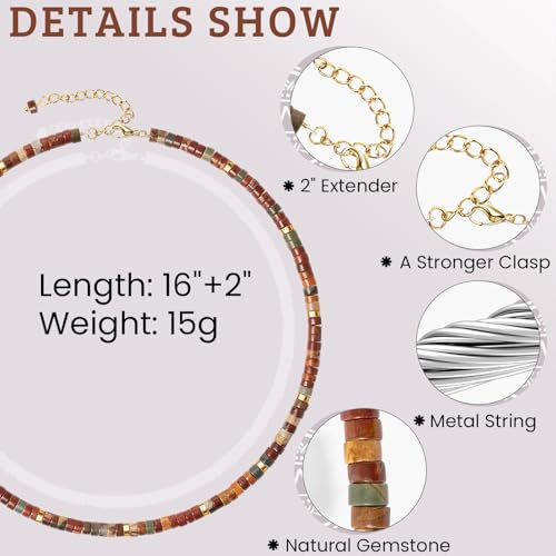 AGOT Beaded Gemstone Necklace for Women: Boho Bead Choker Natural Stone Necklaces - Handmade Jewelry for Summer Beach - color: Red