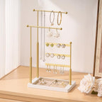 pickpiff Jewelry Organizer Holder Stand: 3 Tier Jewelry Storage Display for Necklace, Bracelet, Earring, Ring, White & Gold - color: gold & white