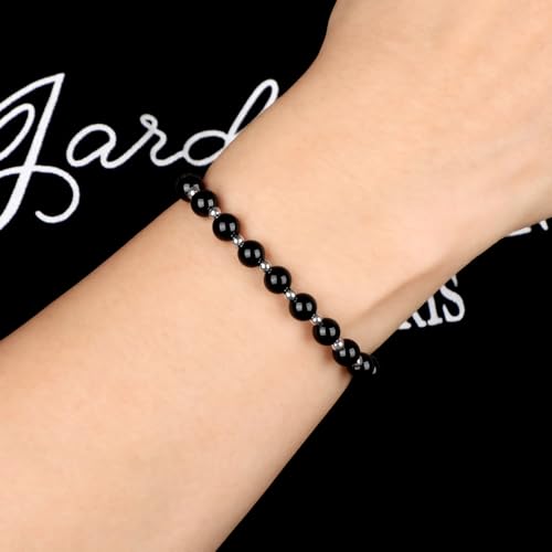 QOGIR 14k gold Handmade Healing Bracelet, Natural Gem Stone Crystal Elastic Gold Bracelet - color: Black Tourmaline - Psychic Protection, size: 6m