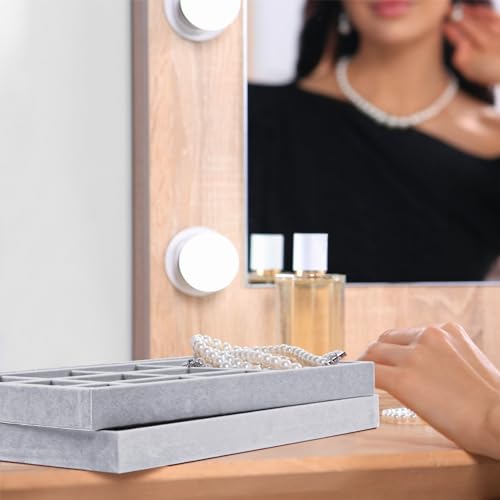 Lainrrew Jewelry Tray, 4 Pack Jewelry Organizer Velvet Jewelry Tray Stackable Jewelry Trays, Necklace & Earring Holder, Divided Bracelet & Ring Storage, 13.8"x9.5"x1.2" - Elegant Display Case (Gray) - color: Gray