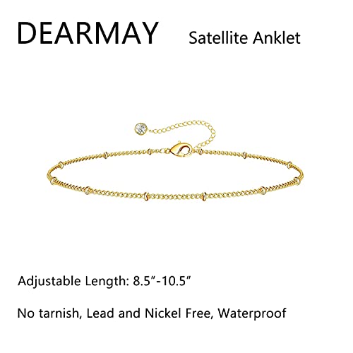 DEARMAY 14K Gold Plated Ankle Bracelets Set for Women Waterproof, Anklets for Women Cuban Link Layered Pack Jewelry Gift - color: Gold Anklet-Q