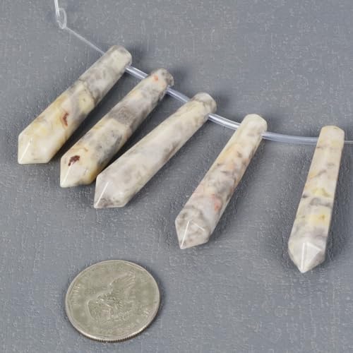 50mm Natural Crazy Lace Agate Hexagonal Wand Jewelry Making Crystal Pointed Chakra Reiki Healing Beads 2mm Hole Drilled(Pack of 5) - color: Crazy Lace Agate
