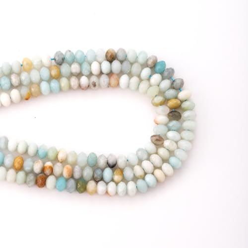 Faceted 4x6mm Natural Amazonite Stone Rondelle Spacer Gemstone Beads Loose Semi Gemstone Beads for Jewelry Making - color: Amazonite