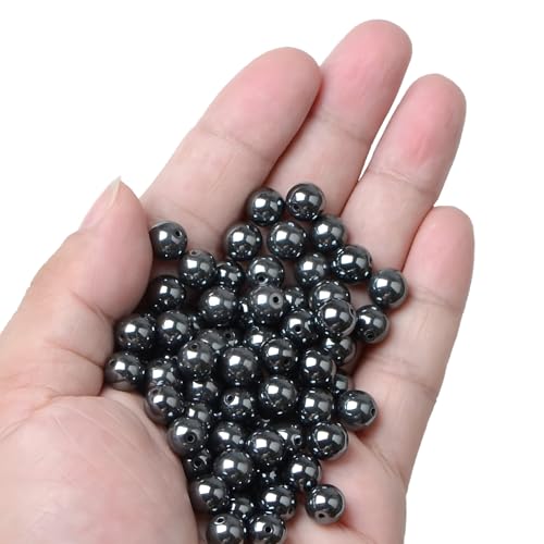 100pcs Natural Stone Beads 8mm Black Hematite Round Genuine Real Stone Beading Loose Gemstone Hole Size 1mm DIY Charm Smooth Beads for Bracelets Necklaces Earrings Jewelry Making Crafts - color: Black Hematite