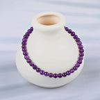 LPBeads Handmade Natural Gemstone Stretch Elastic Bracelet Healing Crystal Round Stone Beads Jewelry Gifts for Women Men - color: Amethyst, size: 4mm