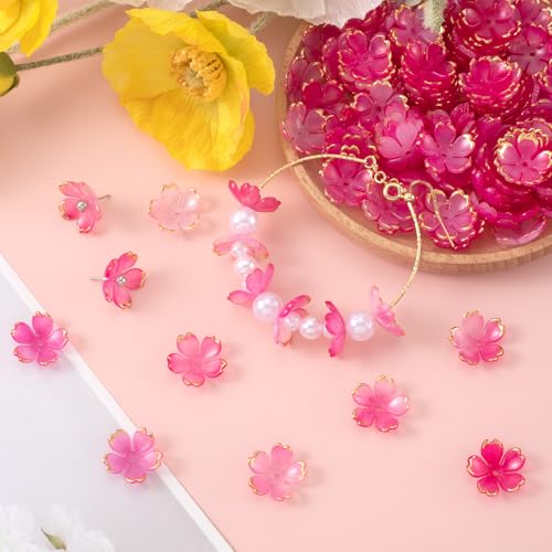 100pcs Cherry Blossom Beads, 5-Petal Pink Gradient Acrylic Flower Beads, Mini Spacer Hair Accessories Halloween Christmas for Bracelets Earring Jewelry Making - color: Pink Gradient