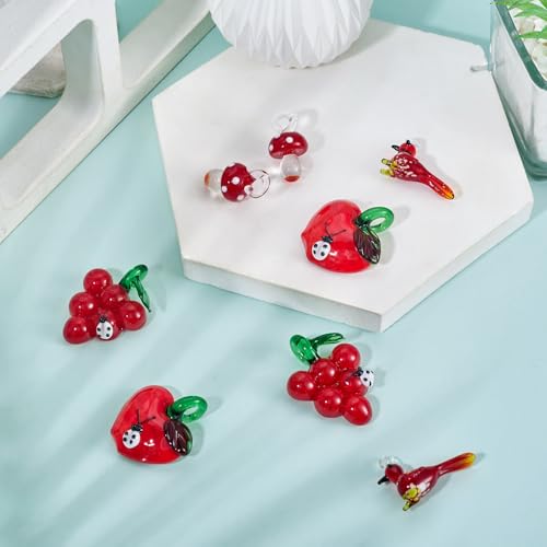 Beadthoven 8Pcs Handmade Lampwork Glass Beads Charm Red Glass Crystal Bird Mushroom Grape Apples Cute Glass Beads for DIY Spring Jewelry Making Bracelets Necklace Earrings Keychain - color: Red