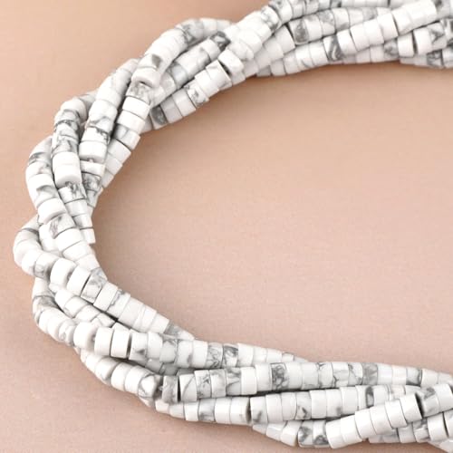 Natural White Howlite Heishi Spacer Beads Loose Semi Precious Flat Round Gemstone Disc Shape Stone for Beading Jewelry Making 4x2mm 15.5" - color: White Howlite