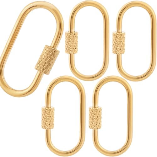 5 Pcs Locking Carabiner Small, Oval Jewelry Carabiner, Gold Carabiner Clasp, Metal Carabiner Necklace for DIY Necklace Bracelets Jewelry Making Hook (Gold) - color: 5 Pcs-Gold, Style1