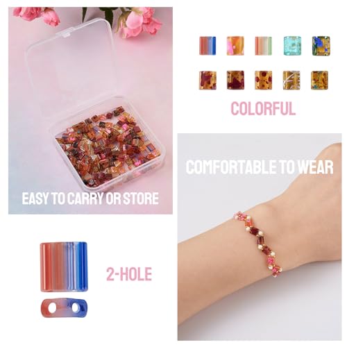 PH PandaHall 200Pcs Mixed Color 10 Style 5x4.55.5x25.5mm Glass Square, Rectangular Beads for Bracelet, Necklace, Earrings, Multilayered Jewelry Making - color: Mixed Color-10 Style