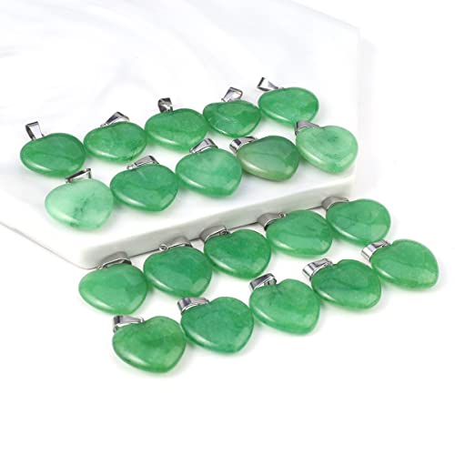 LE SKY 20 Pcs natural stone pendants heart shape healing stone charms for jewelry making - color: malay jade