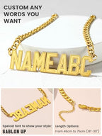 GoldChic JEWELRY Name Necklace Personalized for Men, Womens Custom Name Plate Chain, Stainless Steel Customized Old English Nameplate Choker with Curb Chains Custom, 16 inches to 30 inches - color: Cuban Chain 6 mm- Gold(Large Pendant)