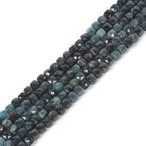 Natural Blue Tourmaline Gemstone 4mm Faceted Cube Square Loose Beads 16 Inch for DIY Jewelry Making Beads - color: Blue Tourmaline