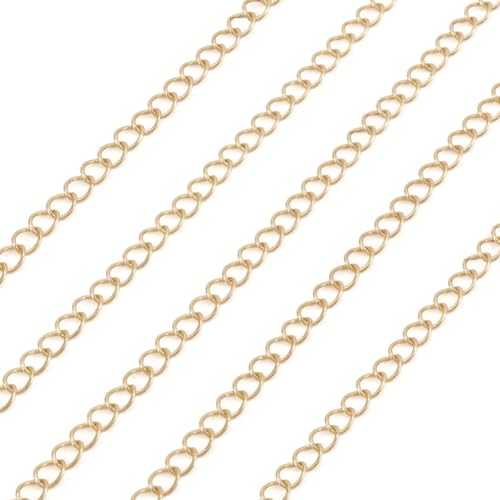 EEE ELECRELIVE 16.4 Feet 14K Gold Filled Curb Chain Soldered Brass Thin Cable Chain Permanent Jewelry for Women Minimalist Necklace Bracelet Making - color: Gold