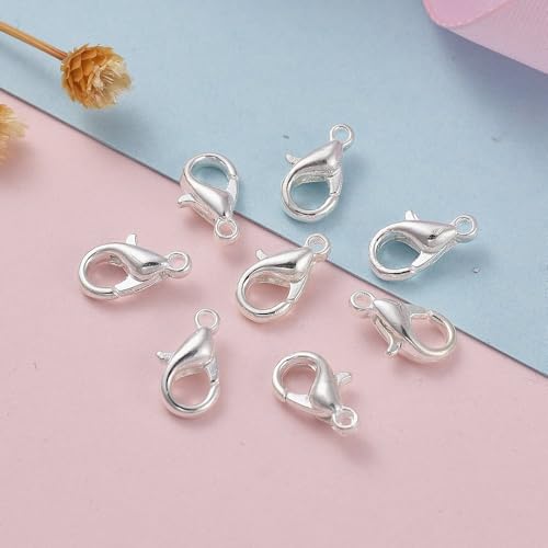 HDSupplies 100 Pieces - Lobster Clasps - Bright Silver Tone - 10x6mm w/ 1mm Hole - color: Bright Silver Tone, size: 10x6mm