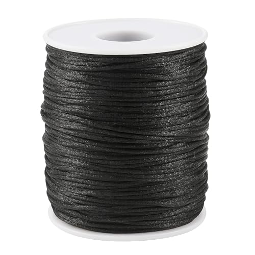 109 Yards 1.5mm Satin Silk Nylon Cord Black Bracelet String Braided Macrame Satin Cord Silk Beading Thread Rattail Satin Trim Cord for Kumihimo Lanyards Jewelry Keychain Making - color: Black