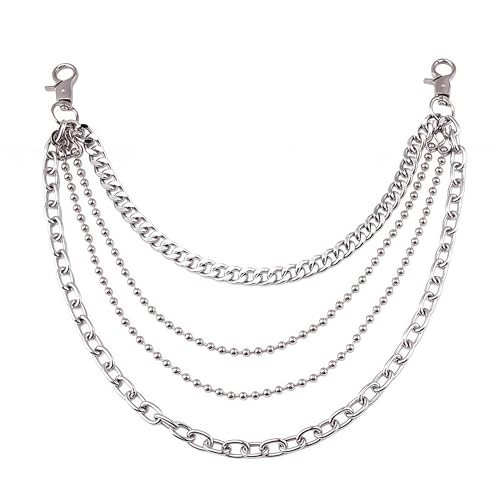 Layered Punk Pants Chain for Men Women, Gothic Hip Hop Jean Chain Wallet Chain Biker Trouser Chain, Goth Emo Fashion Keychain Accessories - color: 4L-Silver Chain