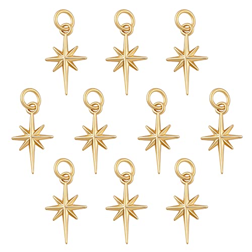 10 Pcs North Star Charm Pendants Brass Star Charm Real 18K Gold Plated Pendants for Jewelry Necklace Bracelet Making Crafts