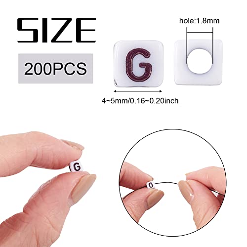 240pcs Opaque Acrylic Letter G Cube Beads White Plastic Alphabet Loose Spacer Square Beads 4-5mm for DIY Name Bracelet Necklace Jewelry Crafts Making Hole: 1.8mm - color: Letter G#White and Black