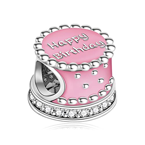 Mothers Day Birthday Number Love Family Friendship Graduation Auntie Grandma Dad Mom Charms for Pandora Bracelets Necklaces, Gifts Women, for Anniversary Valentines Christmas - style: Pink Cake Bead Charm