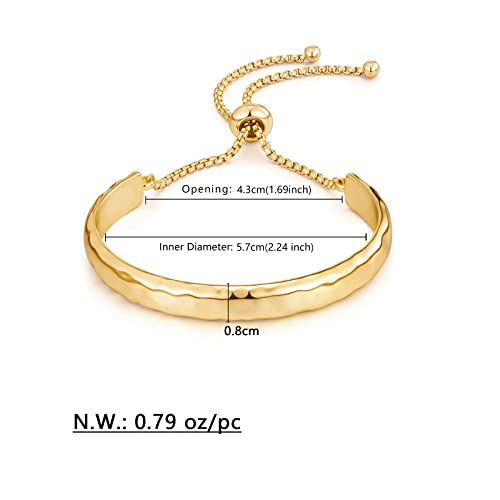 WOWORAMA Adjustable Slider Bracelets for Women Bar Friendship Bangle Bracelet for Women Gold/White Gold/Rose Gold Bolo Bracelet - color: Hammered Bar-Gold