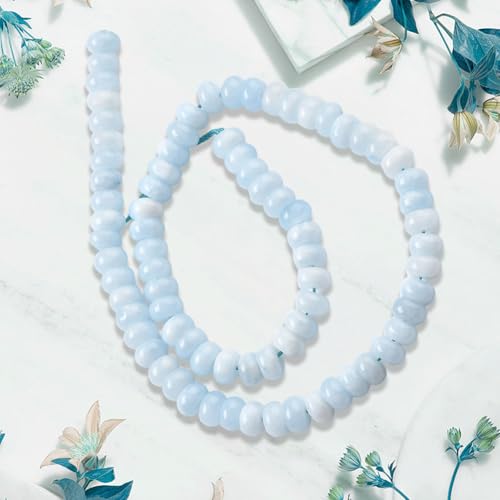 1 Box 2 Strands 148PCS 5X8MM Light Blue Natural White Jade Beads with Holes Rondelle Gemstone Crystal Stone Smooth Spacer Abacus Disk Charm Bead for Jewelry Making Earrings Diy Craft Supply - color: Light Blue, size: 148pcs